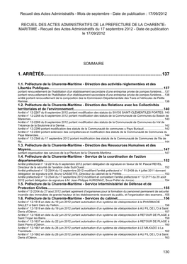 Recueil Des Actes Administratifs - Mois De Septembre - Date De Publication : 17/09/2012