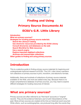 Finding and Using Primary Source Documents at ECSU's G.R. Little