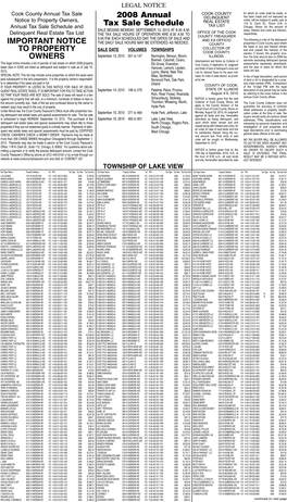 IMPORTANT NOTICE to PROPERTY OWNERS 2008 Annual Tax Sale Schedule