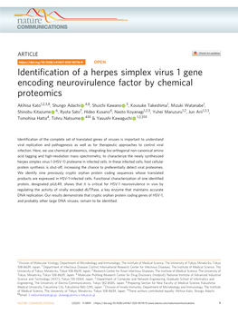 Identification of a Herpes Simplex Virus 1 Gene Encoding Neurovirulence Factor by Chemical Proteomics