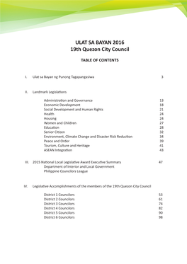 ULAT SA BAYAN 2016 19Th Quezon City Council