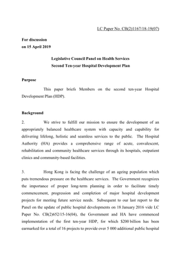 Administration's Paper on Second Ten-Year Hospital Development Plan