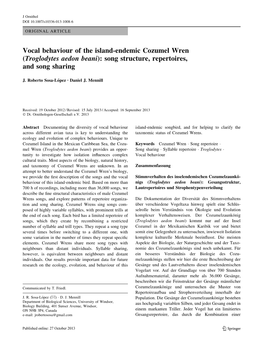 Troglodytes Aedon Beani): Song Structure, Repertoires, and Song Sharing