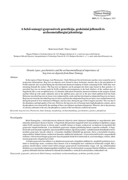 A Belső-Somogyi Gyepvasércek Genetikája, Geokémiai Jellemzői És Archeometallurgiai Jelentősége