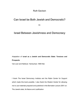 Can Israel Be Both Jewish and Democratic?