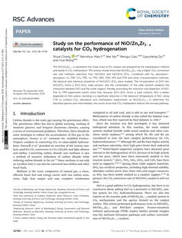 Study on the Performance of Nio/Znxzr1−X Catalysts for CO2