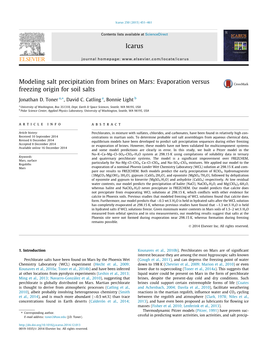 Modeling Salt Precipitation from Brines on Mars: Evaporation Versus Freezing Origin for Soil Salts ⇑ Jonathan D