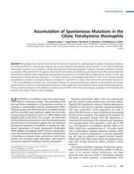 Accumulation of Spontaneous Mutations in the Ciliate Tetrahymena Thermophila