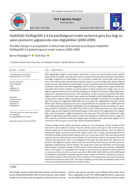 Hadgem2-ES/Regcm4.3.4 Küresel/Bölgesel Model