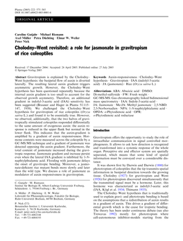 Cholodny–Went Revisited: a Role for Jasmonate in Gravitropism of Rice Coleoptiles