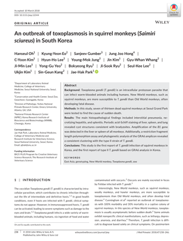 An Outbreak of Toxoplasmosis in Squirrel Monkeys (Saimiri Sciureus) in South Korea