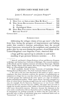 QUEER CASES MAKE BAD LAW BAD MAKE CASES QUEER R C a Psychological Harm Privacy UTLER AMES J HY B OW OES EFUGEE B