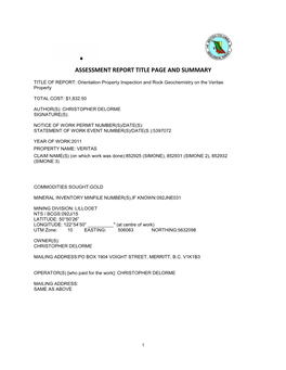 Assessment Report Title Page and Summary