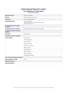 Powered by Editorial Manager® and Produxion Manager® from Aries Systems Corporation 1 the Seismicity of Ischia Island