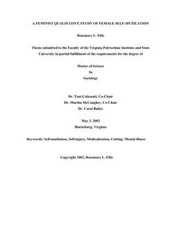 A Feminist Qualitative Study of Female Self-Mutilation