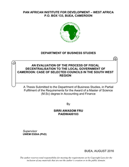 Pan African Institute for Development – West Africa P.O