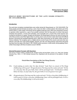 Oracle Bone Inscriptions of the Late Shang Dynasty: on Childbearing