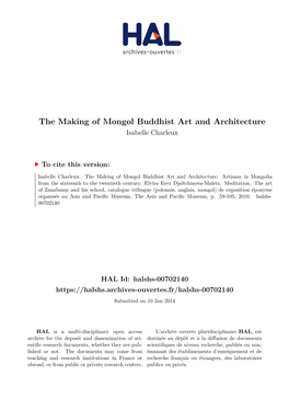 The Making of Mongol Buddhist Art and Architecture Isabelle Charleux