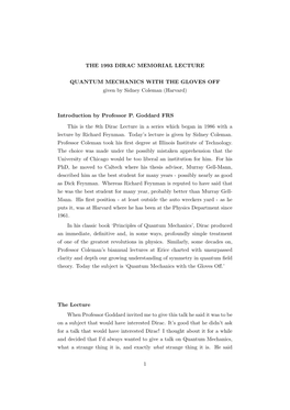 The 1993 Dirac Memorial Lecture Quantum