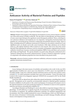 Anticancer Activity of Bacterial Proteins and Peptides