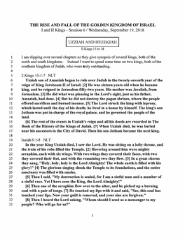 THE RISE and FALL of the GOLDEN KINGDOM of ISRAEL I and II Kings - Session 6 / Wednesday, September 19, 2018