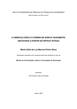 A Cibercultura E O Cinema De Shinya Tsukamoto