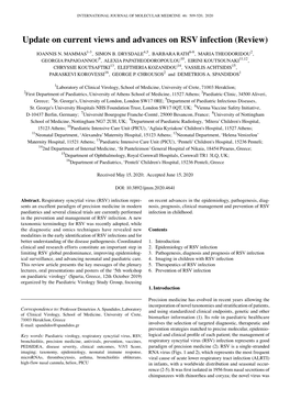 Update on Current Views and Advances on RSV Infection (Review)