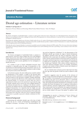 Dental Age Estimation – Literature Review