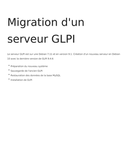 Migration D'un Serveur GLPI