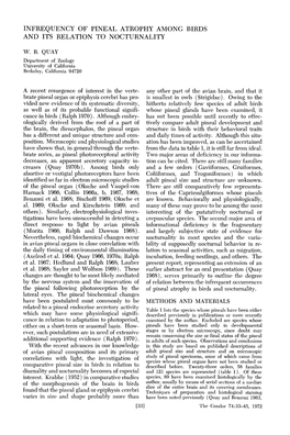 Infrequency of Pineal Atrophy Among Birds and Its Relation to Nocturnality