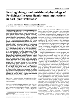 Feeding Biology and Nutritional Physiology of Psylloidea (Insecta: Hemiptera): Implications in Host–Plant Relations*