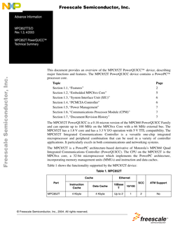 MPC852TTS/D: MPC852T Powerquicc Technical Summary