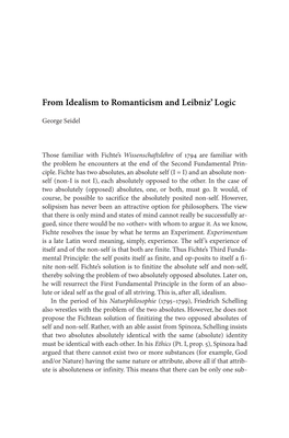 From Idealism to Romanticism and Leibniz' Logic