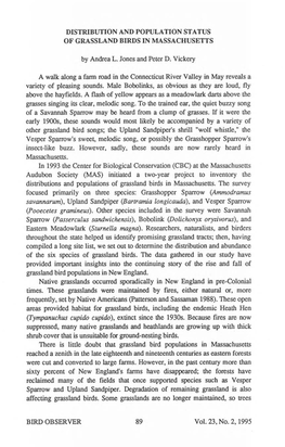 Distribution and Population Status of Grassland Birds in Massachusetts