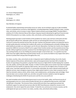 February 25, 2021 U.S. House of Representatives Washington, D.C. 20515 U.S. Senate Washington, D.C. 20510 Dear Members of Congre