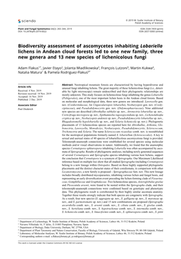 Biodiversity Assessment of Ascomycetes Inhabiting Lobariella