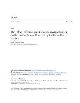 The Effects of Inulin and Galactooligosaccharides on the Production of Reuterin by Lactobacillus Reuteri,