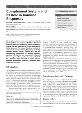 "Complement System and Its Role in Immune