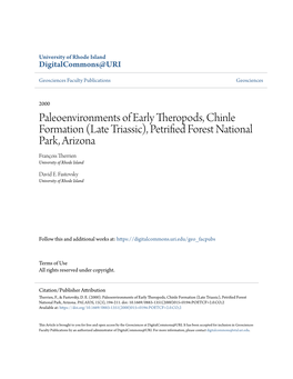 Paleoenvironments of Early Theropods, Chinle Formation (Late Triassic), Petrified Orf Est National Park, Arizona François Therrien University of Rhode Island