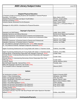 Autism Lending Library Offerings