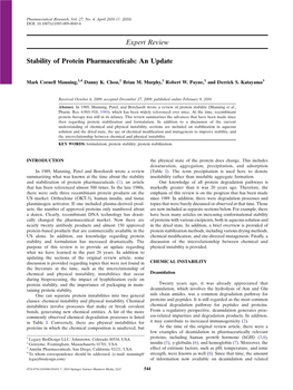 Expert Review Stability of Protein Pharmaceuticals: an Update