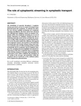 The Role of Cytoplasmic Streaming in Symplastic Transport