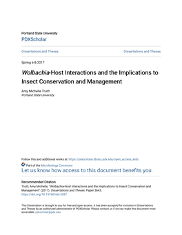 &lt;I&gt;Wolbachia&lt;/I&gt;-Host Interactions and the Implications to Insect Conservation and Management