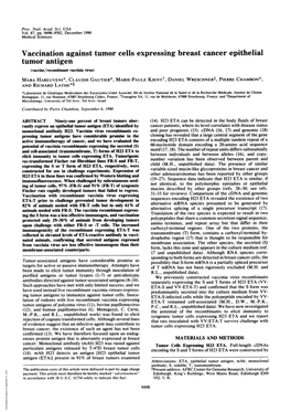 Vaccination Against Tumor Cells Expressing Breast Cancer