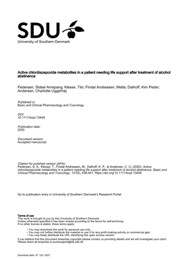 Active Chlordiazepoxide Metabolites in a Patient Needing Life Support After Treatment of Alcohol Abstinence