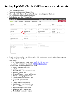 Setting up SMS (Text) Notifications - Administrator