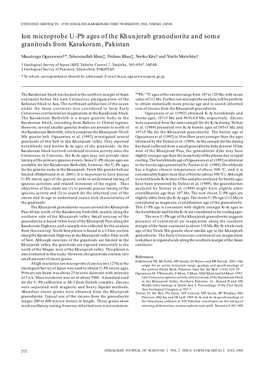 Ion Microprobe U-Pb Ages of the Khunjerab Granodiorite and Some Granitoids from Karakoram, Pakistan