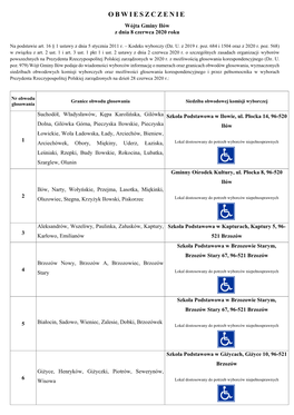 OBWIESZCZENIE Wójta Gminy Iłów Z Dnia 8 Czerwca 2020 Roku