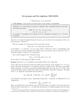 Lie Groups and Lie Algebras (Fall 2019)