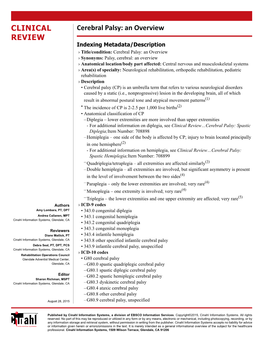 Cerebral Palsy: an Overview